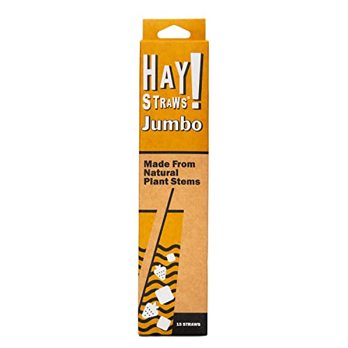 HAY! Straws | Jumbo Tall 8" Drinking Straws | 15 Straws | 5-7.5mm Diameter | Reed Stem Straws |100% Plant-Based | Certified Compostable Disposable Straws