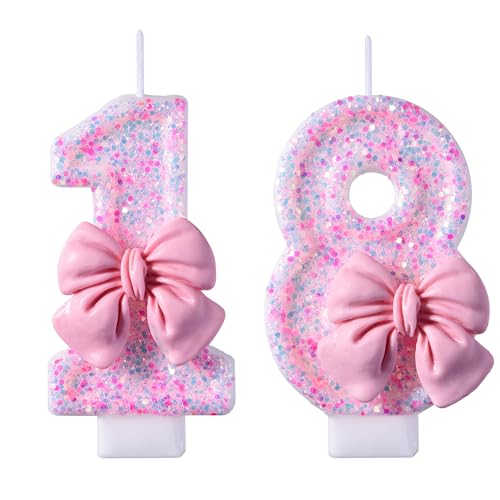 VSHILI 18th Birthday Candles, Pink 18 Year Old Number Birthday Candles, Happy Birthday Party Cake Topper Decoration Gifts for Girls