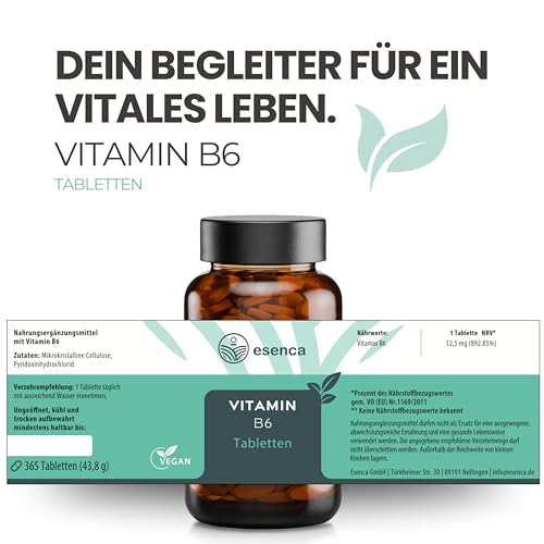 Vitamin B6 Tabletten - 12,5 mg - Hochdosiert, Vegan & Ohne Zusatzstoffe - 365 Tabletten (Jahresvorrat) - aus Deutschland