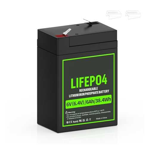 6V 6Ah/12V 10Ah LiFePO4 Battery with BMS Rechargeable Lithium Iron Phosphate Battery, for Emergency Light/Kids Car/Children's Toy Car Battery(1PCS 6.4V 6.0Ah)