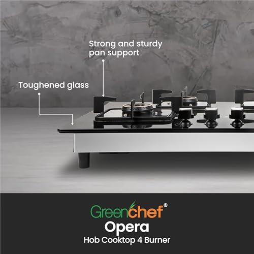 Greenchef Opera Hob top Four burner gas stove – Auto Ignition, Toughened Glass, LPG Compatible, Sleek and compact design - Image 5