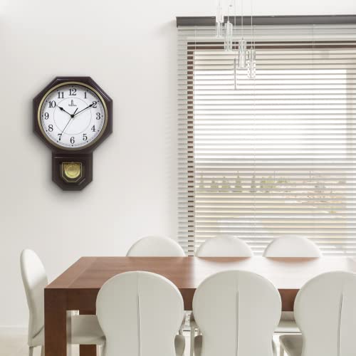 Chiming Wall Clock With Pendulum - Pendulum Wall Clock With Westminster Chime - Schoolhouse Regulator Clock, Battery Operated, Faux Wood Pendulum Clock For Living Room, Office, Home Decor & Gift 17X11 #TOP7