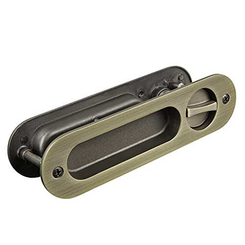 Cerradura para puerta corredera de bolsillo de 6,8 pulgadas, manija invisible con llaves, manija empotrada para muebles de puertas deslizantes, acabado bronce miniatura 5