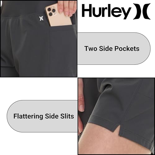 Image of Hurley 5 inch /7 inch High Waisted Swim Shorts Women, Board Shorts with Pockets & Inner Liner, Quick Dry Swim Trunk, UPF 50+