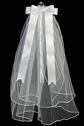 Swea Pea & Lili Girls First Communion Veil - Holy 1St Communion Veil - Tiara With Cross And Rhinestone And Diamonds - Head Pieces For Catholic Accessories - Velos De Primera Comunion #TOP1