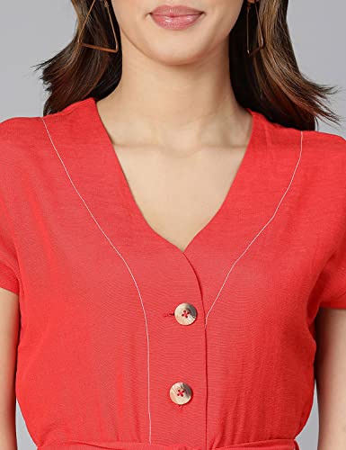 Image of oxolloxo Women Cotton Shirt Regular Sleeves Solid Party Dress