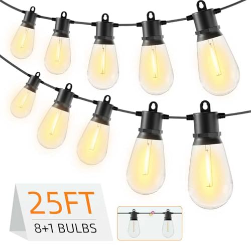 Licoopr 25FT Outdoor String Lights IP65 Waterproof Patio Lights with 8 + 1 Shatterproof LE - image 1
