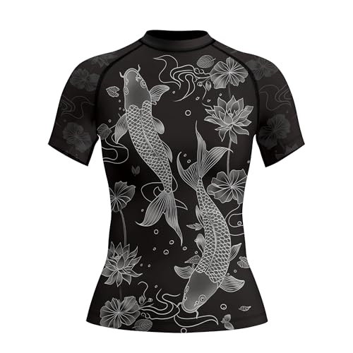 Koi Fish Short Sleeve Loose Fit Compression Shirt for Women MMA BJJ Jiu Jitsu Rash Guard
