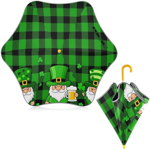 Paraguas para niños gnomos verde con protección contra viento y cinta reflectante