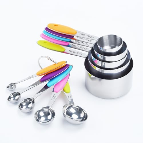 LYFJXX Measuring Cups and Spoons Set of 10 Piece, 18/8 Stainless Steel Nesting Measuring Cups Set for Cooking, Measuring Spoons Set