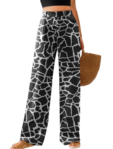 Image of Feiersi Womens Casual Wide Leg Pants High Waisted Button Down Straight Long Trousers Palazzo Pants