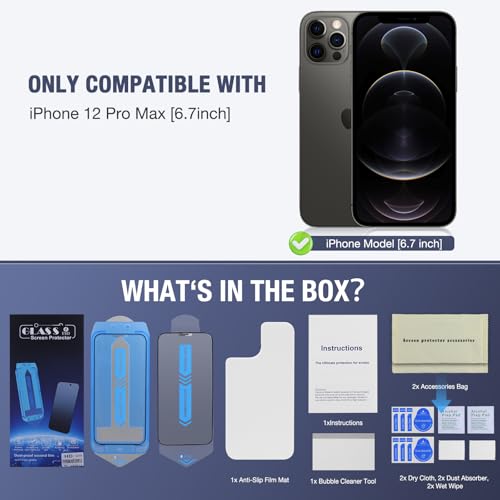 Image of 2-Pack Matte Screen Protector for iPhone 12 Pro Max 6.7-inch,9H Tempered Glass, Full Coverage, Anti-Fingerprint, Auto Dust-Elimination, No Bubble, Easy Installation