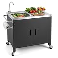 VEVOR Outdoor Grill Cart with Sink and Storage Cabinet, 38 Inch Grill Table, Waterproof Kitchen Island with Stainless Steel Top, Spice Rack, Wheel, Movable Food Prep Station for Patio Bar Backyard BBQ