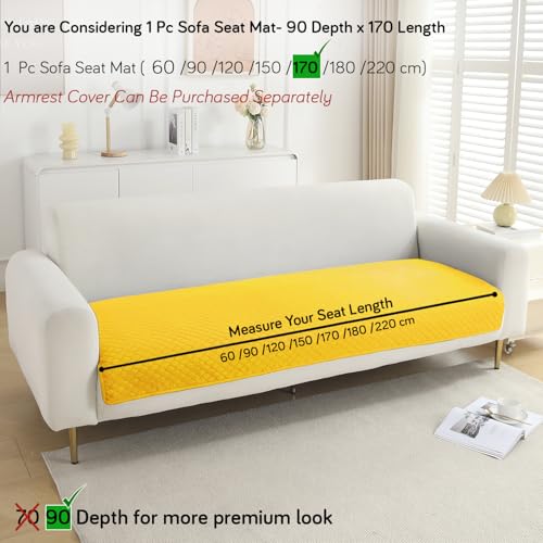Image of HOKIPO Polyester Quilted Sofa Cover Mats for L Shape and 1 /2 /3 Seater Sofa. Make Your Own Sofa Cover Set, Mat Length 90(D) x 170(L) cm, Yellow (NEW-723-YLW)