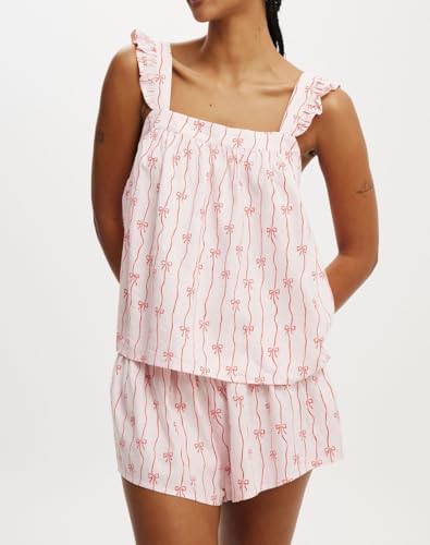 Image of ROAONOCOMO Women Floral Pajama Set Ruffle Babydoll Cami Top Coquette Pj Set Gingham 2 Piece Shorts Outfit Bridal Loungewear