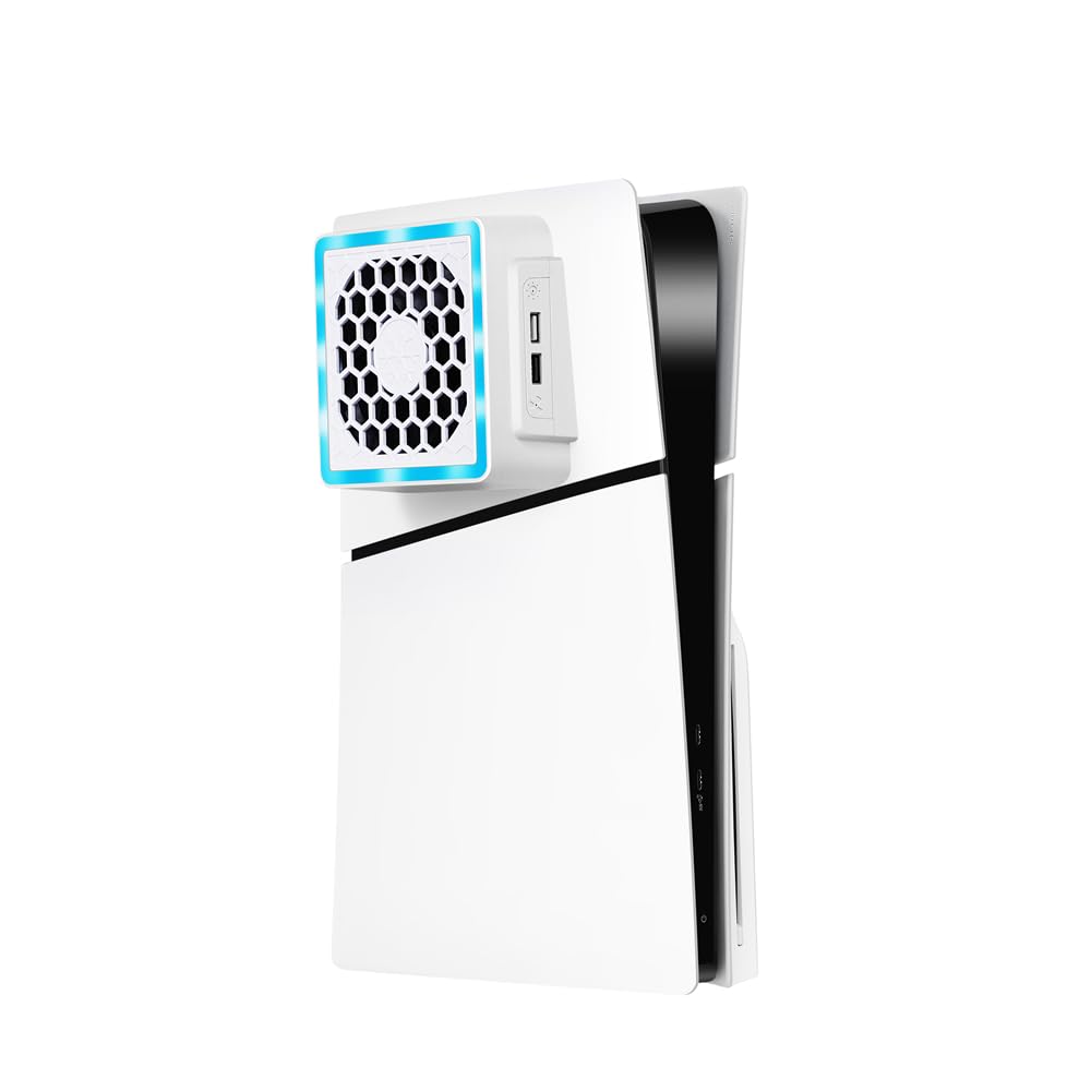 Ventilador LED lateral de consola para PS5 Slim, sistema de refrigeración para consola de juegos, 3 engranajes ajustables 8 modos de iluminación para PS5 slim