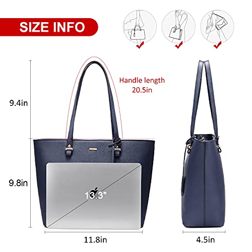 Lovevook Women Leather Handbags Purses Designer Tote Shoulder Bag Top Handle Bag For Daily Work Travel Navy Blue #TOP2