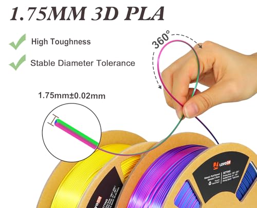 Image of LOVOON 3D Printing Filament Bundle 2 KG, Tricolor PLA Filament 1.75mm Silk Blue /Green /Red and Silk Blue /Yellow /Red, Color Changing 3D Printer PLA Filaments, 1KG X 2 Spools