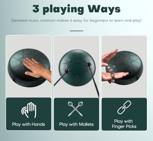 Rain Drum Set Outdoor Garden Instrument 6 Inch 8 Tone Steel Tongue Drum Handpan Meditation Drum Music Bell Instrument (Dark Green) - Image 4