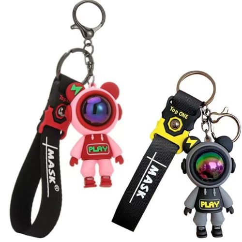 Schlüsselanhänger,2 STK Astronaut Schlüsselbund schlüsselring schwarz mit karabiner Schlüsselanhänger personalisiert Auto Schlüsselband Valentinstag Kreative,für Frauen und Männer,Rot + Grau