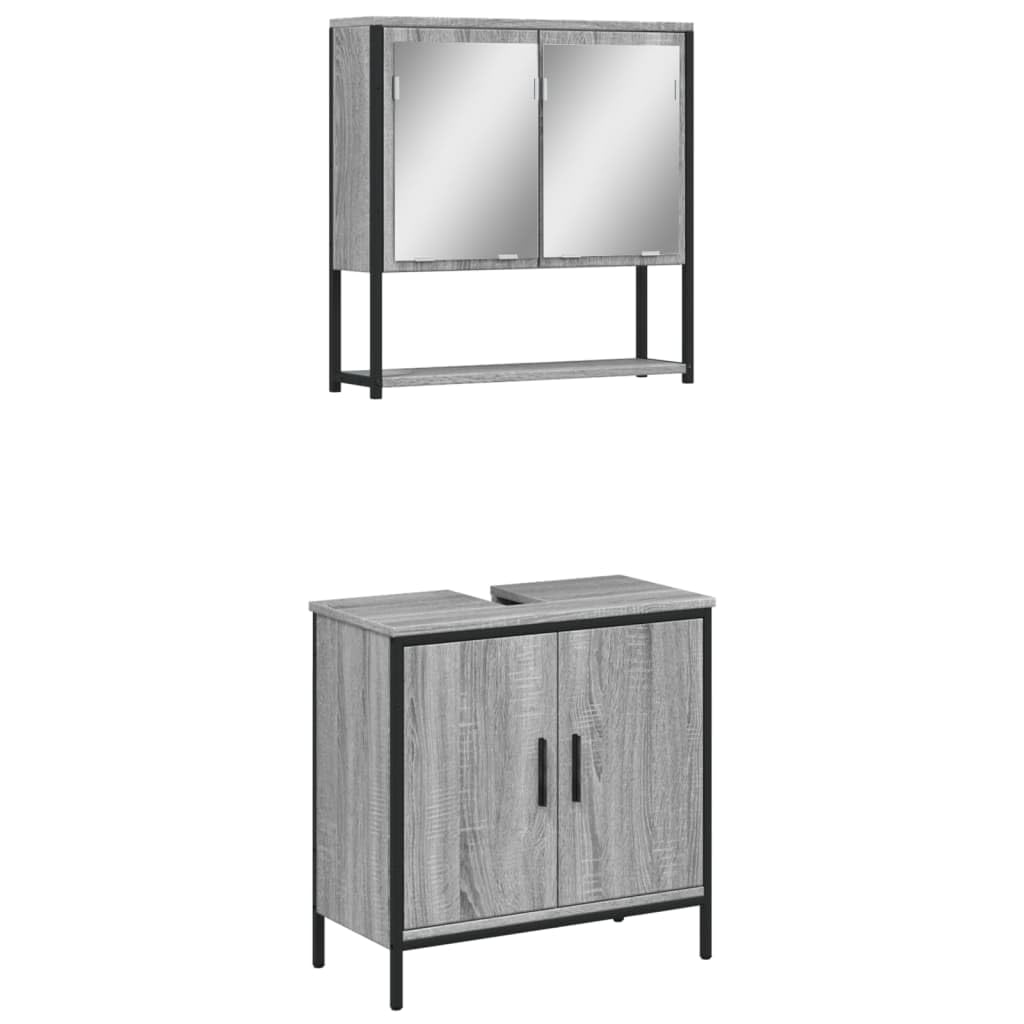 Juego de Muebles de Baño Madera Mecanizada Gris Sonoma Roble