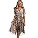 Spring Summer Chiffon Midi Dresses for Women 2026 Elegant Classy Wedding Guest Floral Formal Prom Cocktail Dress Light Brown XL