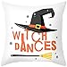 Homxi Fundas de Cojines 50x50 Moderno,Fundas Cojines de Poliéster Escoba Sombrero y Estrellas Witch Dances Blanco Negro Naranja