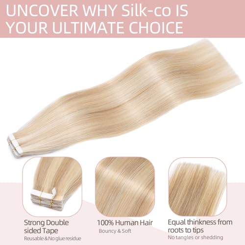 Silk-co Real Remy Tape in Straight Human Hair Extensions 10pcs 24inch #18P613 Ash Blonde&Bleach Blonde Balayage Seamless Tape on Hair Extension Straight Human Hair - Image 3