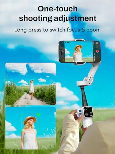 Image of AOCHUAN Gimbal Stabilizer for iPhone & Android, 3-Axis Phone Gimbal with OLED Screen, 7.8 inch Extendable Rod, Face & Gesture Tracking, Ideal for Vlogging, Travel & Video Recording-Smart V8 White