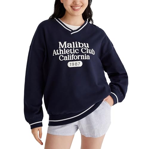 AEROPOSTALE Women's Malibu Athletic Oversized V-Neck Sweatshirt