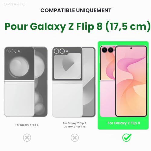 ORNARTO Coque pour Samsung Galaxy Z Flip 8 avec Verre Trempé - Transparente – vue 2
