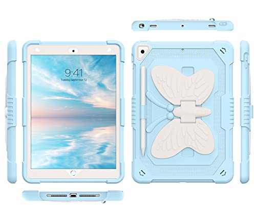 YINLAI Case for iPad 9th 8th 7th Generation 10.2 Inch, iPad air 3rd Case with Pencil Holder Butterfly Kickstand Kid Girl Shockproof Protective Cover for iPad 9 8 7 Gen 2021/2020/2019, Blue by YINLAI - Image 2