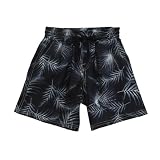 [Teddy] サーフパンツ水着 キッズ 女の子 男の子 水陸両用 裏地付き 小学生 kids502-B 130cm ブラック×パームリーフ