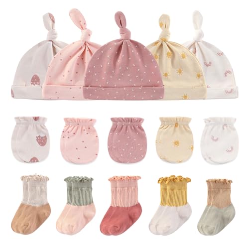 Image of Ruliby Baby Hats Mittens and Socks Set Cotton Newborn Hat Beanie Soft Infant Girls Boys Caps Gloves 0-6 month