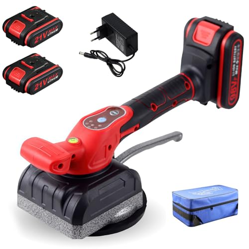 Machine à Carreler Électrique, 21V Vibrateur de Carrelage avec 5 Vitesses Réglables, Ventouse 125mm Capacité 200kg et 12000RPM, 2 Batteries Incluses pour Pose de Carrelage et Dallage Professionnel