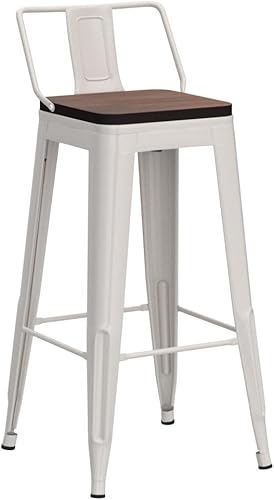 Miniatura 5 de Yongqiang Taburetes de bar de metal de 30 pulgadas con respaldo, juego de 4 taburetes de bar con asiento de madera, color blanco