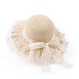 Baby Girl Straw Hat 3-6 Years Girls Summer Beach Hats with Bowknot Sun Protection Hats for Kids (Beige Lace)