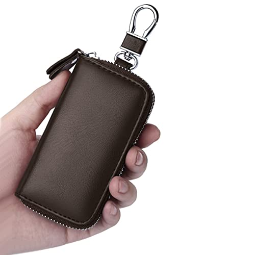 Westonetek Unisex Mens Womens Premium Leather Car Key Holder Bag Keychain Case Wallet With 6 Hooks Zipper Closure, Brown #TOP5