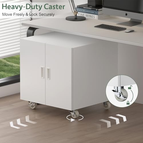 Image of Metal Printer Stand, Rolling Table for Printers, Large Printers Table with Storage, Office Printer Stand for Copier, Fax, Heavy Duty Stands with Shelf for School, Workplace, White