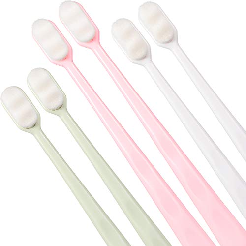 6 Pieces Soft Toothbrush Micro-Nano Manual Toothbrush Soft Bristles Toothbrush with 20,000 Bristles for Adults Children Deep Cleaning Protecting Fragile Gums (White, Green, Pink Wave Brush Head)