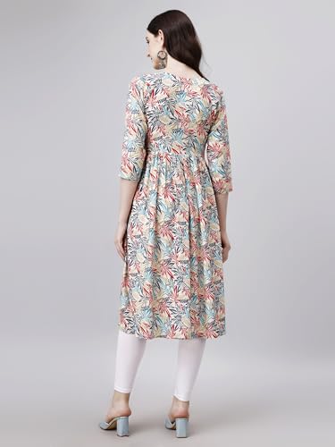 Image of OBF Women's Rayon Printed Anarkali Kurti Multicolour