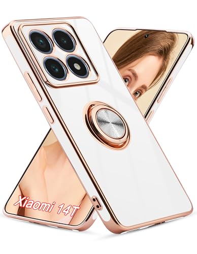 La mejor selección de Jes14w de esta semana. 47 Jusy Funda Xiaomi 14T con Anillo Giratorio de 360° y Soporte magnético, Funda Xiaomi 14T con Acabado Brillante de Lujo y electrochapado, Funda para Xiaomi 14T 5G, Blanco/Oro