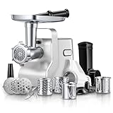 Meat Grinder Heavy Duty - 5 in1 Meat Grinder for Home Use - 3000W Max Powerful - Sausage Stuffer with 3 Stainless Steel Grinding Plates - Size #12 (silver)