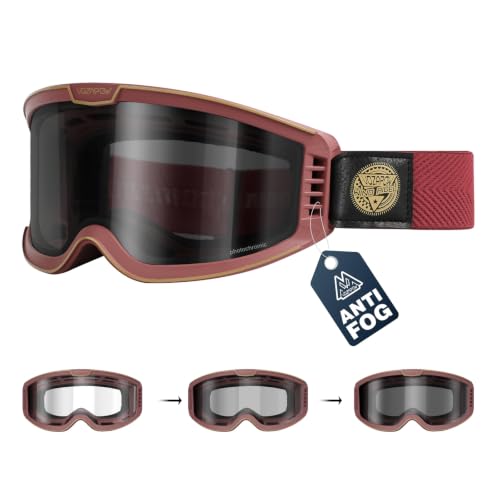 VOZAPOW Photochromic Motorcycle Goggles Anti Fog for Men Women Riders