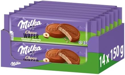 Milka Choco Wafer, Haselnuss-Waffeln, 150 g (14er-Pack) | Luftige Kekse aus drei Schichten Waffel und feiner Füllung mit Haselnussgeschmack, umhüllt von zarter Alpenmilch Schokolad
