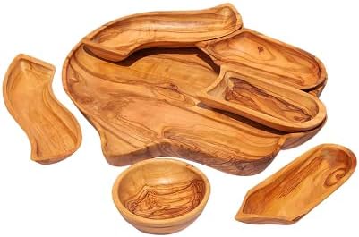Kamsah Plate Set & Serving Platter, Custom Olive Wood Appetizer Hamsa Tray Serving Dishes for Celebrations, Parties and Events