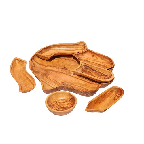 Kamsah Plate Set & Serving Platter, Custom Olive Wood Appetizer Hamsa Tray Serving Dishes For Celebrations, Parties And Events #TOP1