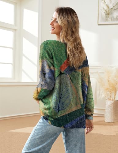 YESNO Women's Fall V-Neck Cardigan Sweaters Casual Graphic Oversized Open Front Button Down Long Sleeves Knit Tops SCV4