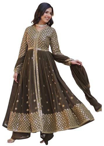 Costume indien pour femme en imitation georgette brodée - Modèle traditionnel unique 11623