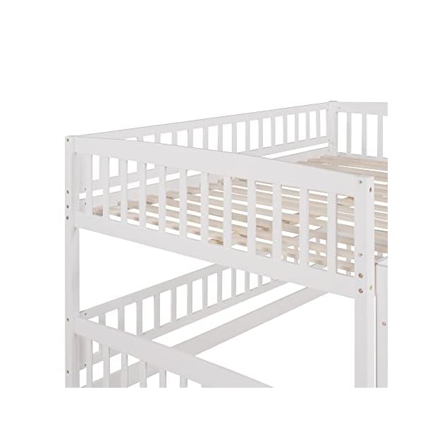 Harper bright designs bunk bed with slide full over full low bunk bed with fence ladder for toddler kids girls boys white  urban country home decor